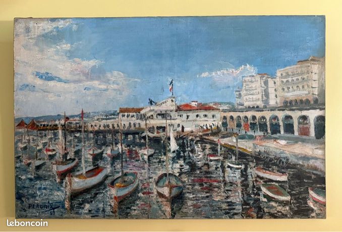 Rare  HST Tableau peinture ancien port d’Alger