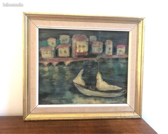 Marine huile sur panneau vintage