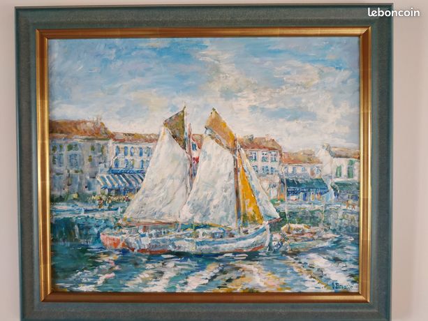 Ile de Ré Vieux gréements et port de La Flotte en Ré Tableau style impressionniste signé BRIATTE