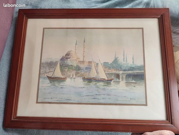 Tableau, superbe aquarelle orientaliste turque de KADRI AYTOLON (1873/1957)