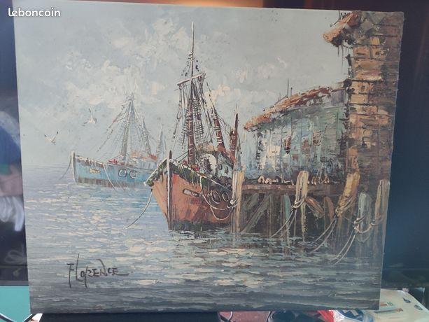 Tableau "les bâteaux" signé peinture à l'huile