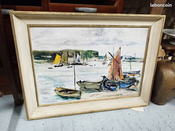 Ancien Tableau Peinture Paysage Marine Signé GEBE