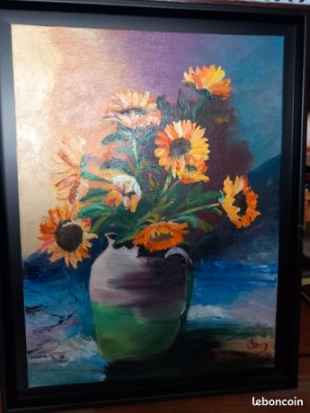 Les tournesols d'après C.JEQUEL (SAM artiste peintre amateur) au couteau