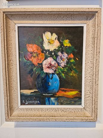 Peinture sur toile encadré de bouquet de fleurs louis bissinger