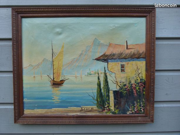 Les voiliers sur le lac peinture signée Bertiny