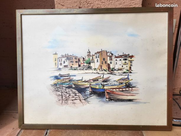 Tableau Port de Saint Tropez aquarelle N 2