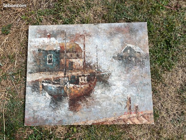 Tableau Edward Barton (1936-2012) – Scène portuaire impressionniste