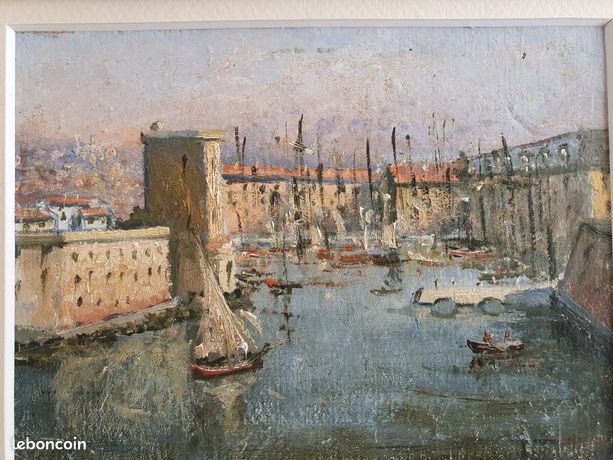 Tableau ancien huile sur bois vieux Port de Marseille non signé