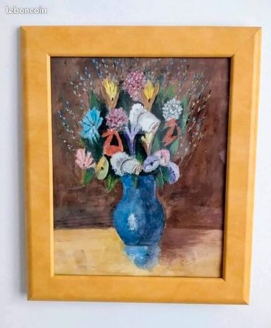Tableau encadré signé R.Dallee ( vase bleu) 37x31 cm