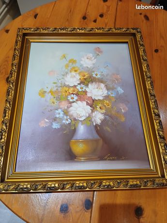 Tableau huile sur toile signée " Bernard Cox " décor floral