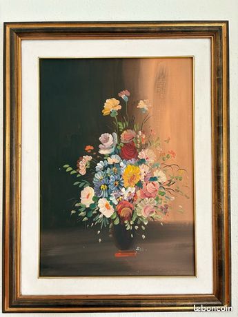 Cadre en bois ancien avec tableau signé