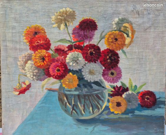 Tableau bouquet de fleurs signé Guffanti situé à Nice