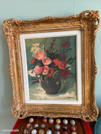 Tableau HST Bouquet de fleurs dans un vase signé A.DEMAN