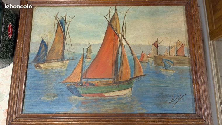Tableau bateaux peinture à l'huile