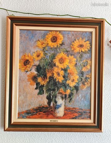 🌻 Tableau "Les Tournesols" – d’après Claude Monet – éclat d’or sur toile ancienne