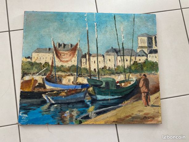 Tableau signé vue d un port