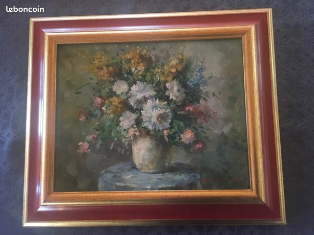 Tableau huile sur toile -Nature Morte aux Fleurs -Signé T.DENVER