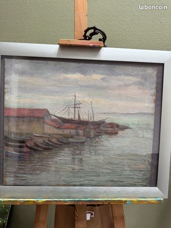 Peinture marine sur isorel huile année 50