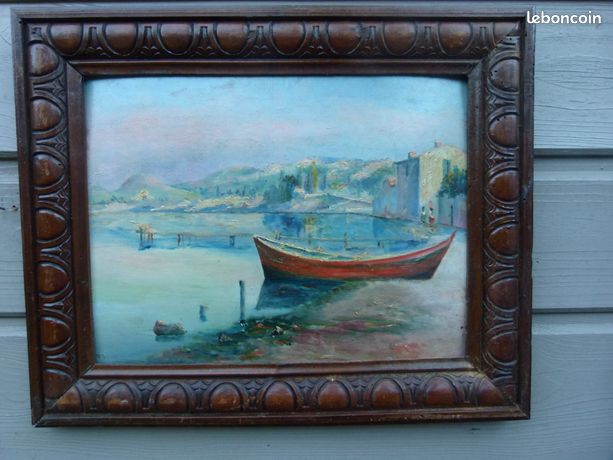 Barque amarrée peinture signe Olive des Martigues