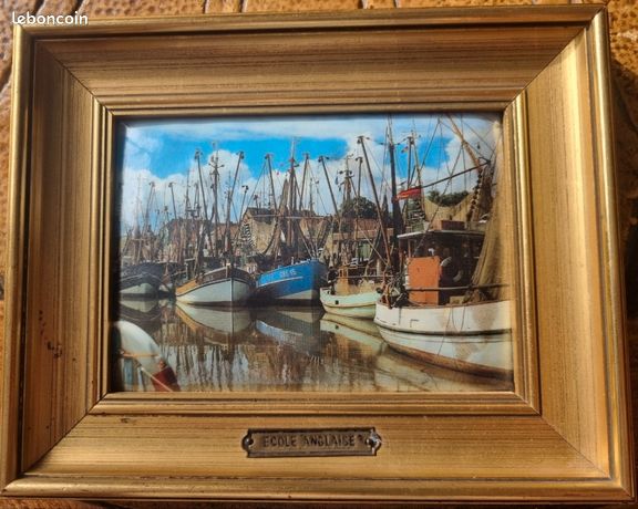 Ancien tableau Helca. Plaque émail martelé main. Marine / Bateaux - École anglaise (vintage 50-70s)