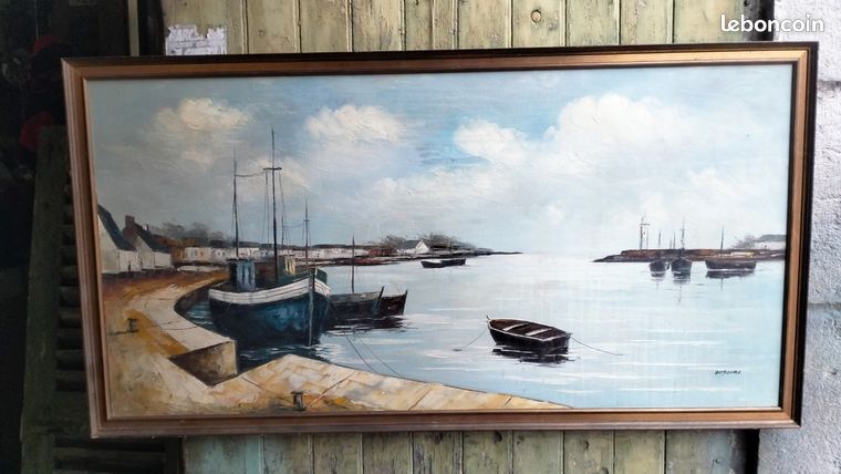 Tableau marine bateau de pêche huile sur toile