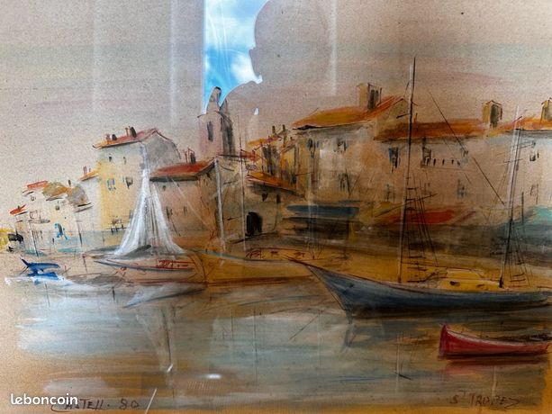 Belle aquarelle du port de saint Tropez par Castell