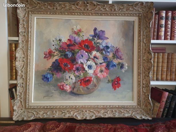 Tableau original huile G DANSET bouquet anémones
