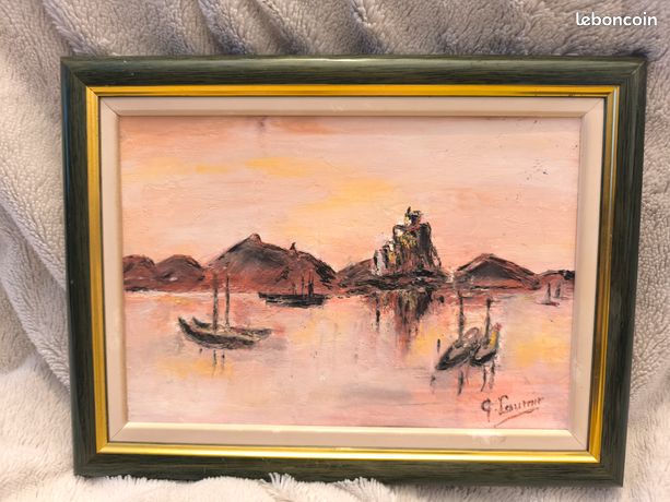 Tableau peinture huile sur toile , G. Laumir " Marine aux voiliers "