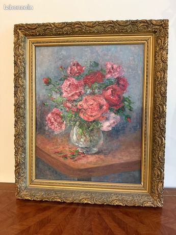 Tableau ancien huile sur toile Jacques Puig fleurs