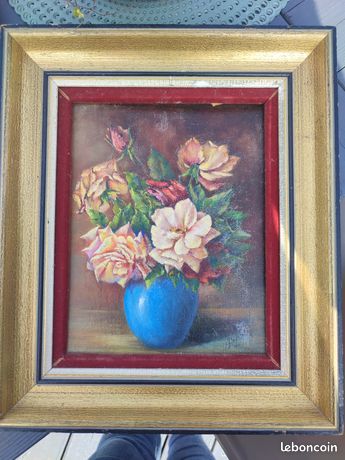 Ancien tableau huile sur toile signée . Nature morte