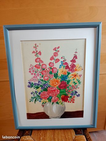 Tableau peinture sur soie fleurs
