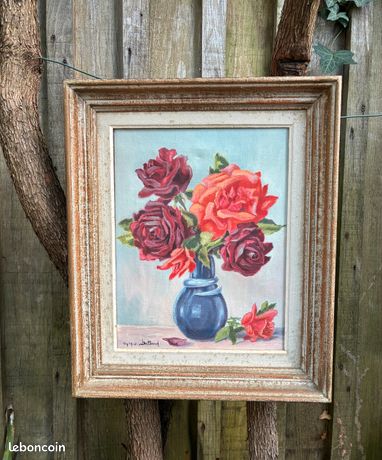 Tableau - peinture sur toile - bouquet de roses - signé G.Y.S delbord ? - vintage