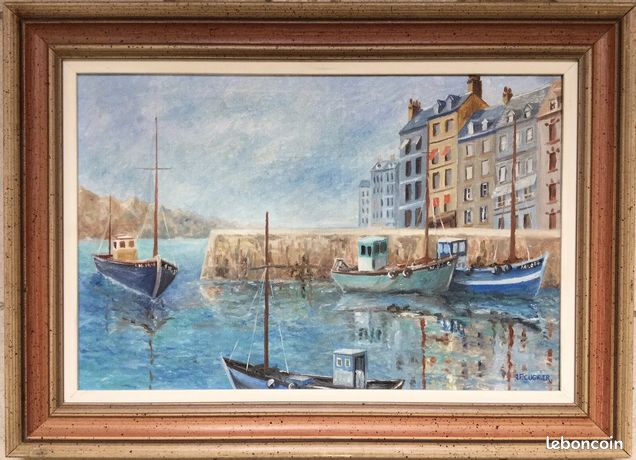 Jean-François CUGNIER 1949.AURAY/Retour au port.Huile sur toile.SBD.27x35.Cadre