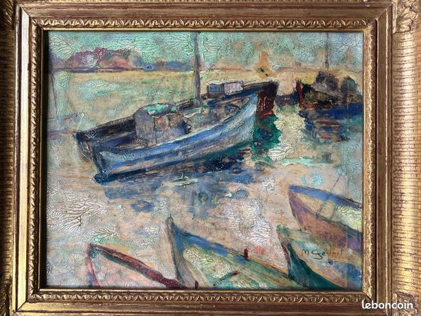Peinture 20ème Marcel Gélinet « Bateaux de pêche »