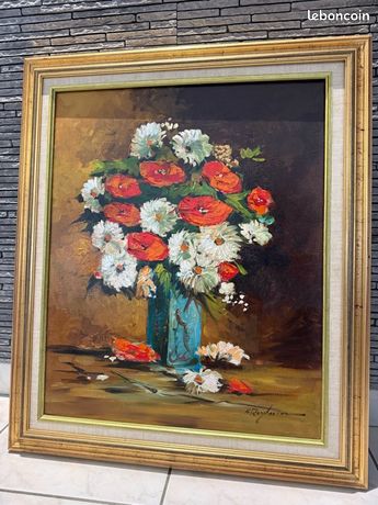 Bouquet fleuri huile sur toile