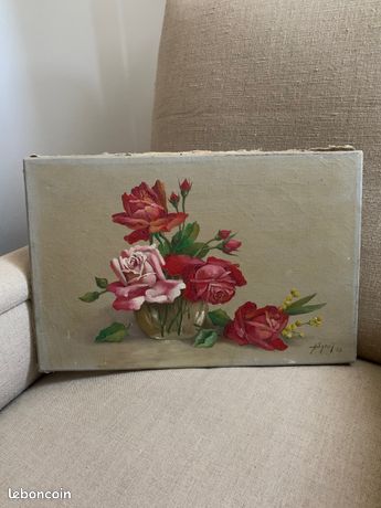 Tableau ancien "Le petit bouquet de roses"