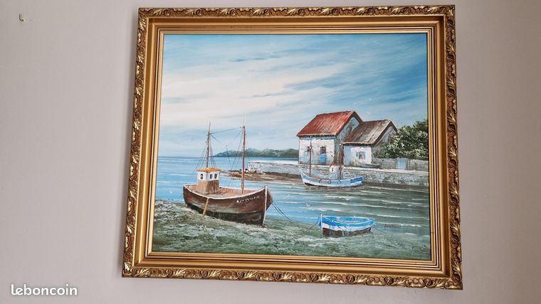 Peinture marine sur toile avec cadre doré