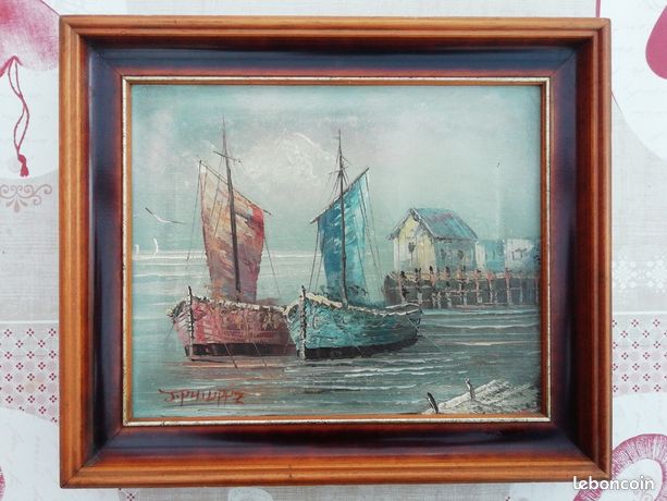Peinture huile tableau bateaux signé J.PHILIPPE