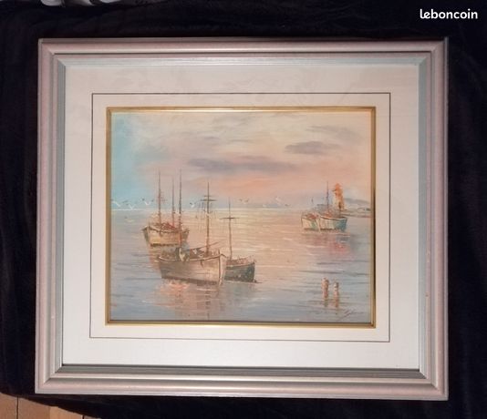 Tableau marine huile sur carton signé Simon