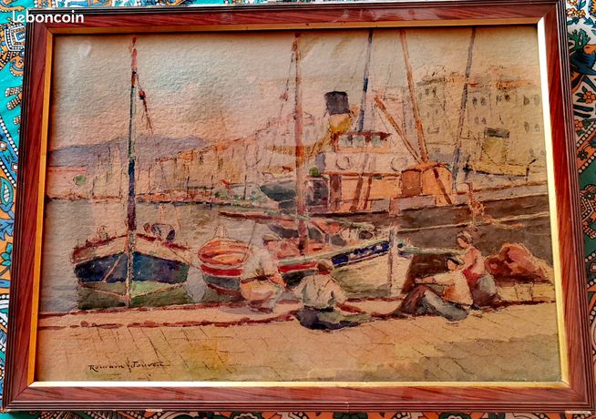 Tableau Romain Jouven Quai et bateaux au port de Toulon