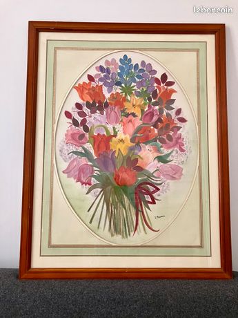 Tableau Fleurs 66x 80,5 cm Pastel gras et gouache sur papier