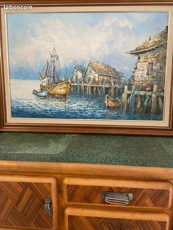 Tableau marine grand modèle, sur toile, peinture à l’huile au couteau signée FLORENCE, toile 96cm/62