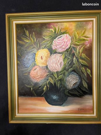 Tableau huile sur toile Bouquet de Fleurs signé