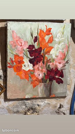 Huile ancienne sur toile "Fleurs"