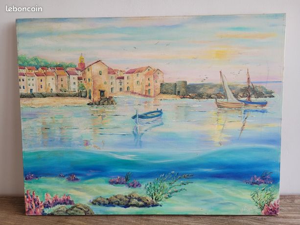 V Fournes ''barques au port de Saint-Tropez'' huile sur toile