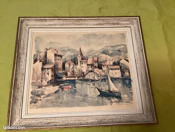 Tableau signée Lucien Delarue port bateau