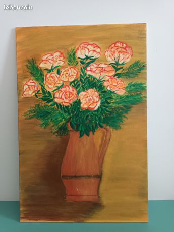Tableau cadre huile sur toile originale Bouquet de fleurs