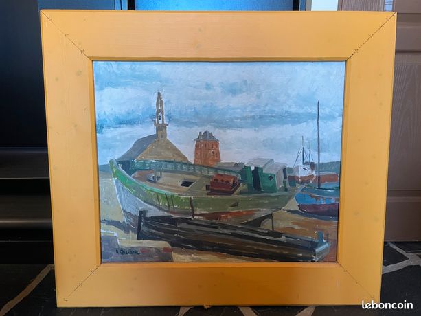 Peinture tableau: huile sur toile R. Queïnnec: tour Vauban Camaret sur mer Finistère
