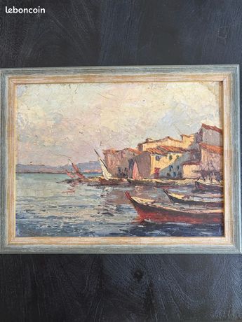 Tableau M. Isnardon (XXe siècle) Vue portuaire méditerranéenne, huile sur panneau signée en bas à ga