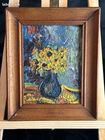 Huile sur carton - Signée Collot - Nature morte aux fleurs - Miniature
